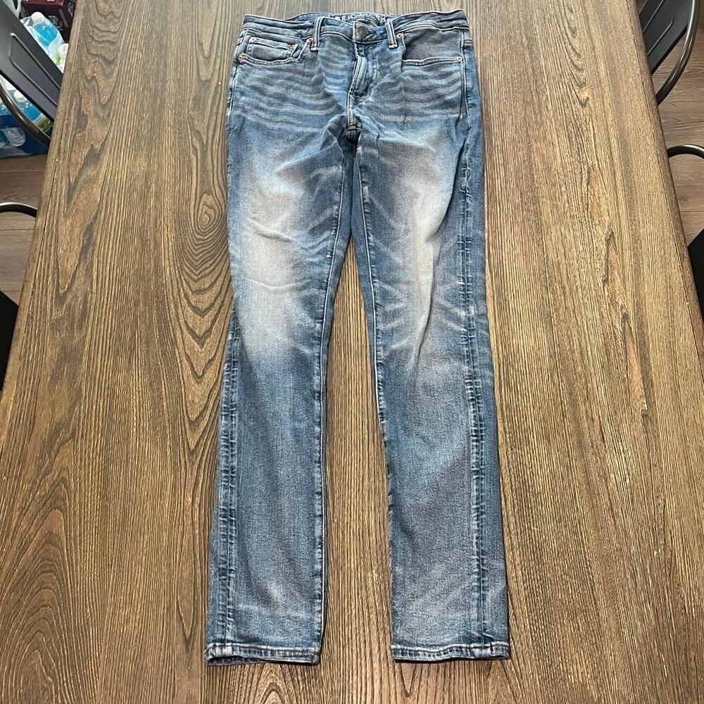 American Eagle Mens Airflex+ Slim Straight Jeans Mid Rise Denim Blue Size 30x34